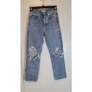 Agolde 90s Jeans Women size 25 Baggy Straight Buttonfly Distressed High Rise